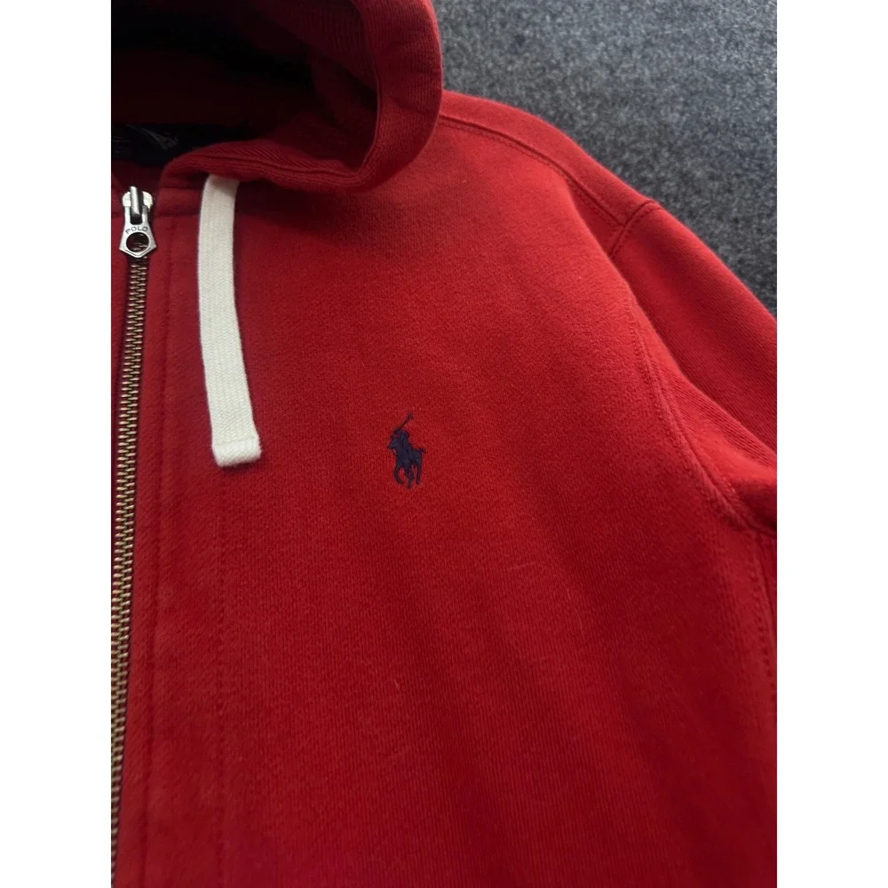 Polo Ralph Lauren Mens Red Full Zip Waffle Lined Hoodie Sweatshirt Medium